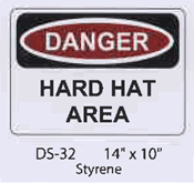 Danger Hard Hat Area styrene sign