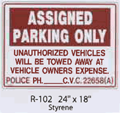 Assigned Parking Only styrene sign