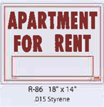 Apartment for Rent styrene sign