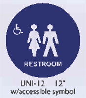 unisex restroom styrene sign with accessible symbol
